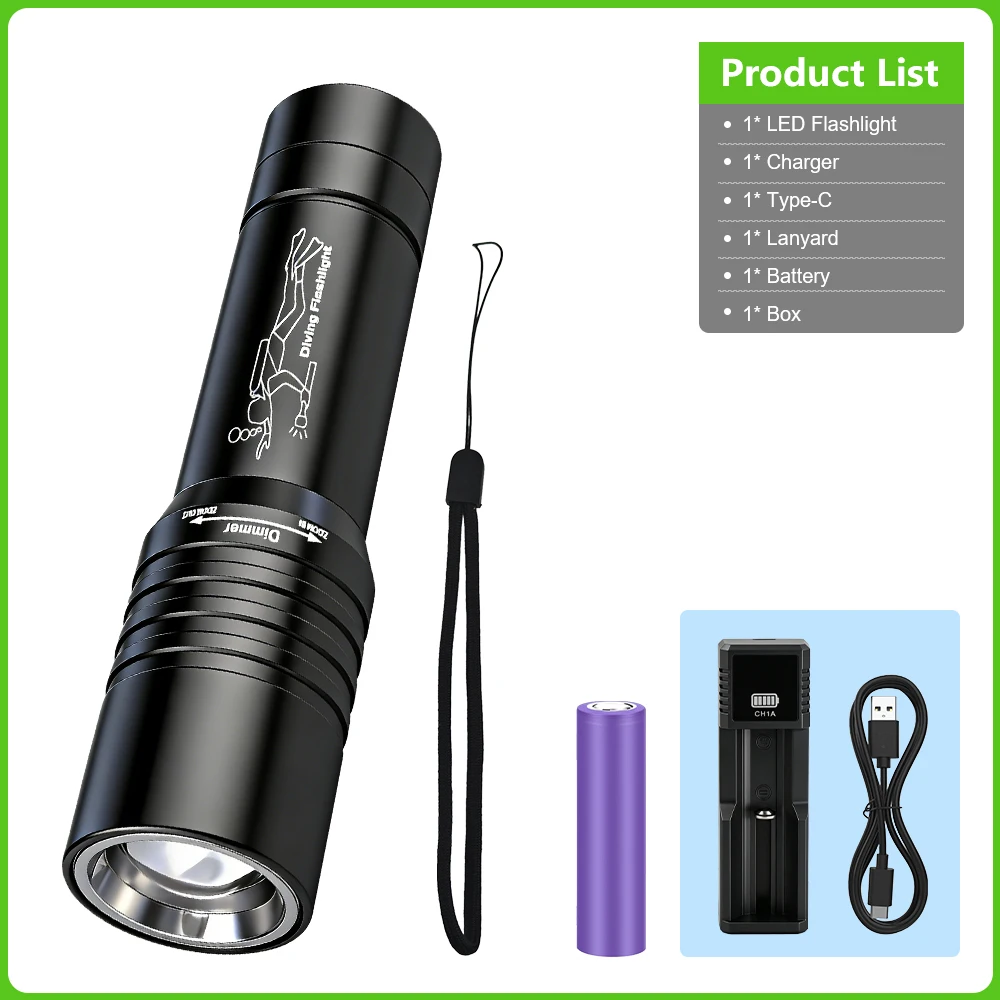  slider image of 9500000000LM Powerful Diving Flashlight