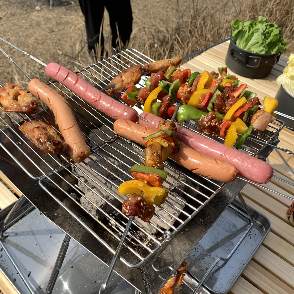 Estufa de leña para acampar, brasero, calentador de leña portátil plegable para caminata, barbacoa, parrilla de carbón