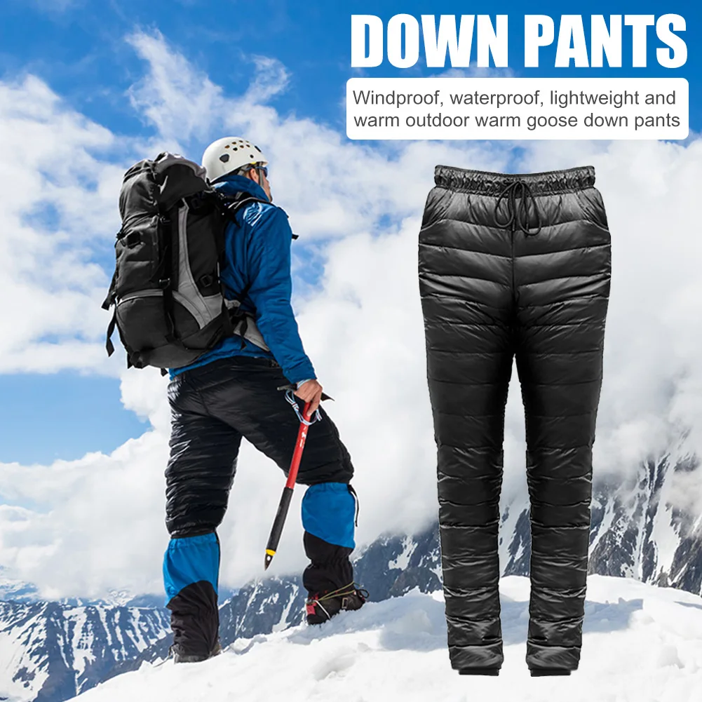Hiking Pants Outdoor Thermal Goose Down Pants Both Side Open Zipper Windproof Waterproof Camping Climbing Men Women Winter Trousers S-5XL