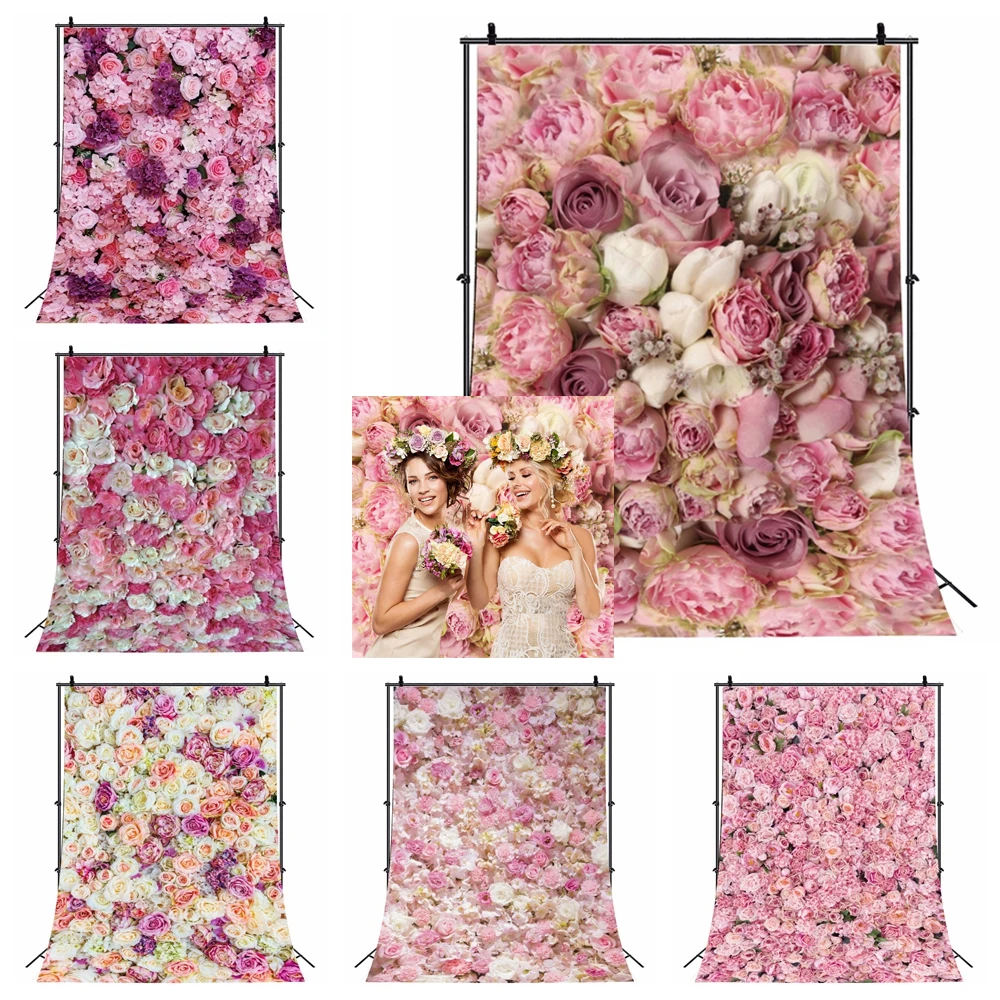 

Flower Floral Wedding Party Photography Backdrop Pink Flowers Birthday Party Decor Kids Adults Portrait Background Photo Studio