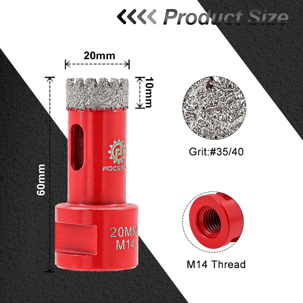 FOCSTOL Diamant-Bohrkronen M14 für Fliesen, Keramik, Porzellan, Marmor und Granit – Detail 3