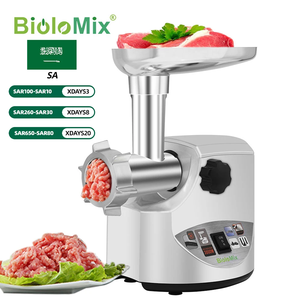 BioloMix Heavy Duty 3000W Max Powerful Electric Meat Grinder Home Sausage Stuffer Meat Mincer Food Processor food safety detector veterinary pesticide residue disease meat edible oil food heavy metal additive detector