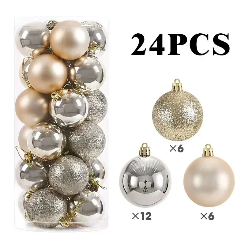 Christmas Tree Ornaments 24/pcs 8CM Christmas Ball Ornaments Set Painted Plastics Christmas Tree Pendant Decoration Accessories