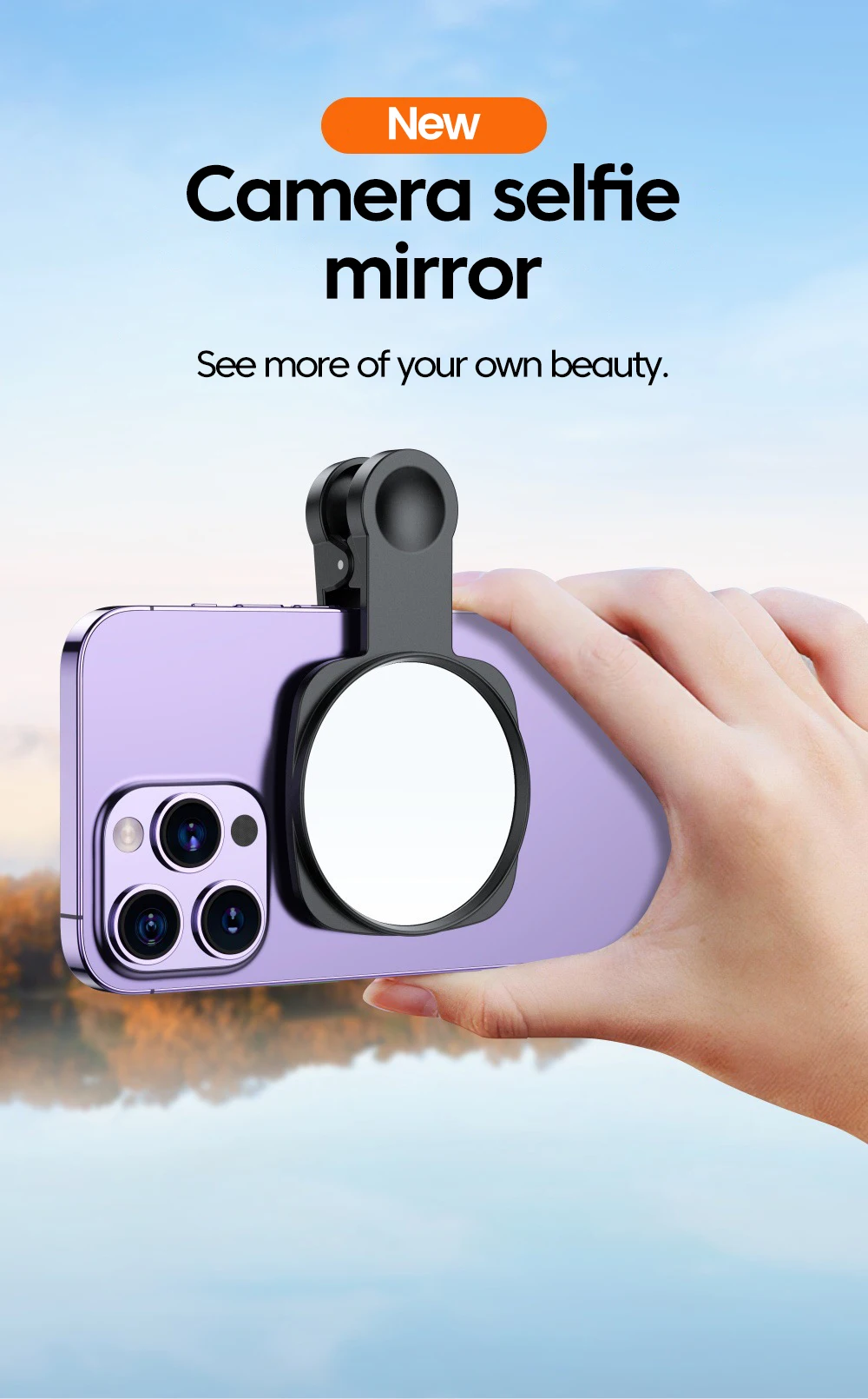 Smartphone Camera Lens Selfie Mirror Clip Kit - Front View