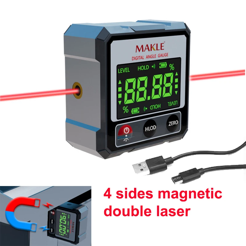 2-side Laser Digital Protractor Inclinometer Laser Level Ruler Magnetic Base Goniometer Magnet Angle Finder