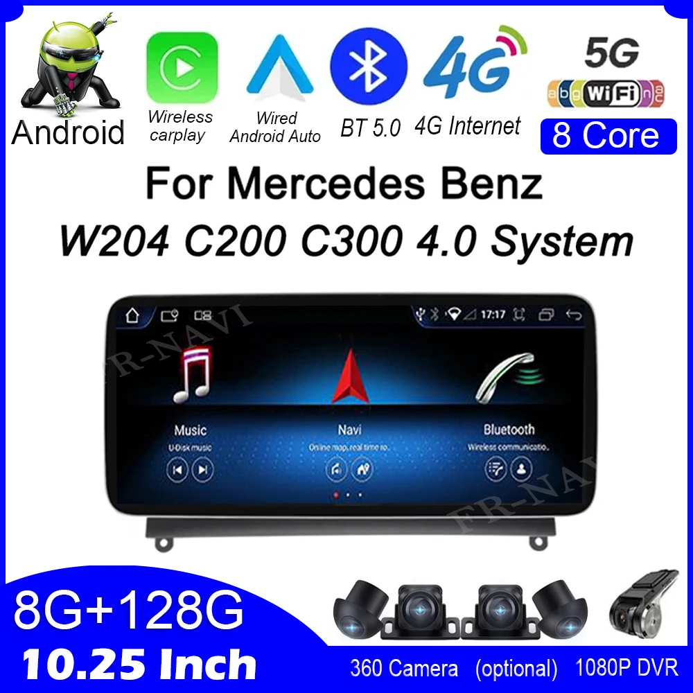 

10,1-дюймовый IPS сенсорный экран, Android 13, для Mercedes Benz W204 C200 C300, 4.0, автомобильная Видеосистема, Φ 4G + Wifi