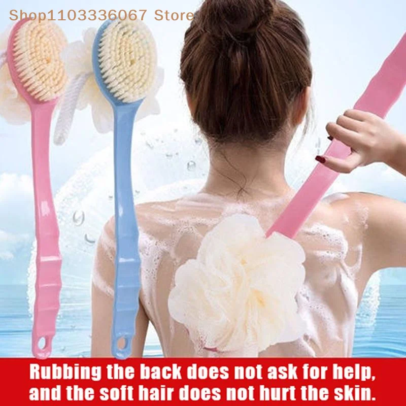 【B】Spazzola da bagno morbida con setole e luffa per donne e uomini - Spazzola da doccia curva con manico lungo per il lavaggio di corpo, viso e spa - immagine 3