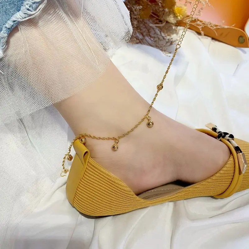 QEENKISS Bells Charm Gold Beach Anklets For Women Girl Bride Mother Girl Ladies Birthday Wedding Party Christmas Gifts AK509