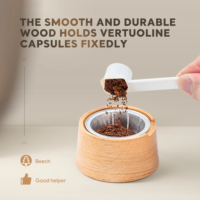 For Nespresso Vertuo Capsule  Aluminum Foil Sealing Cover Kit Coffee Accessories Wooden Reusable Capsule Filling Rack 2
