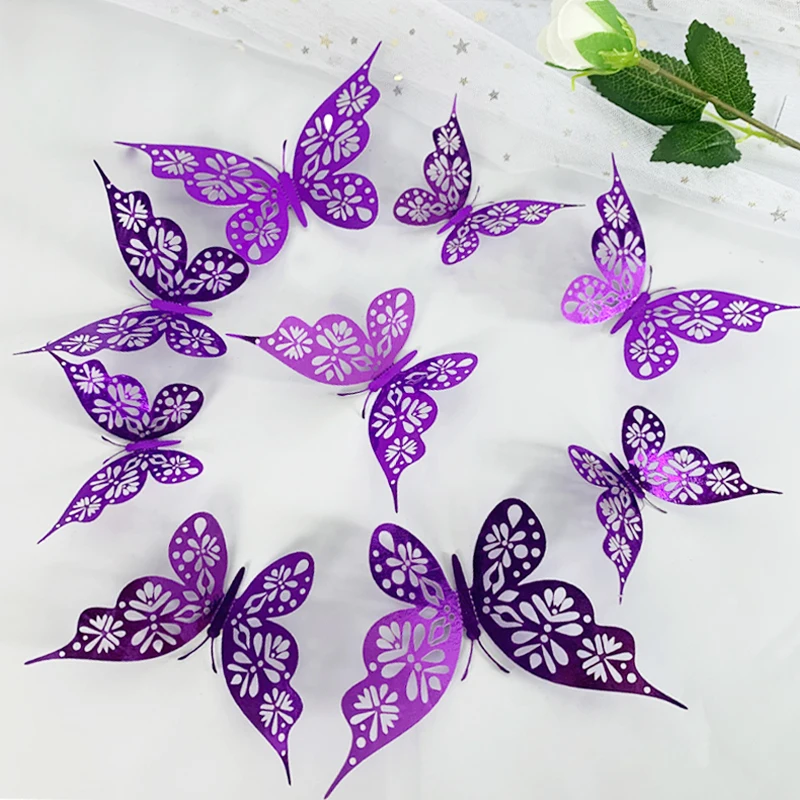 Hollow 3D Butterflies Wall Sticker 12 Pcs For Kid Room Wedding Bedroom Party Home Decor