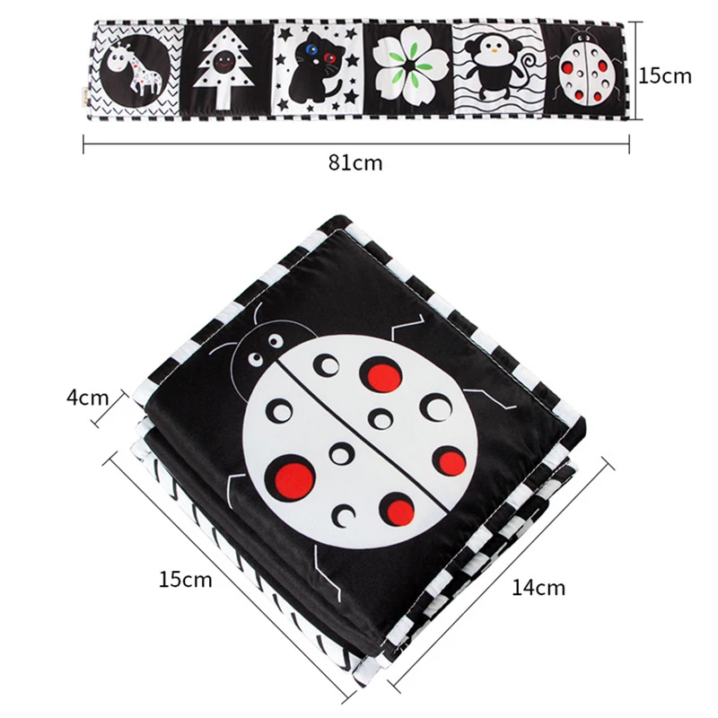 Newborn Sensory Toys For Babies Educational Baby Book Crib Toys Black White Baby Toys Animal Cloth Book Baby Toys 0 12 Months - 6