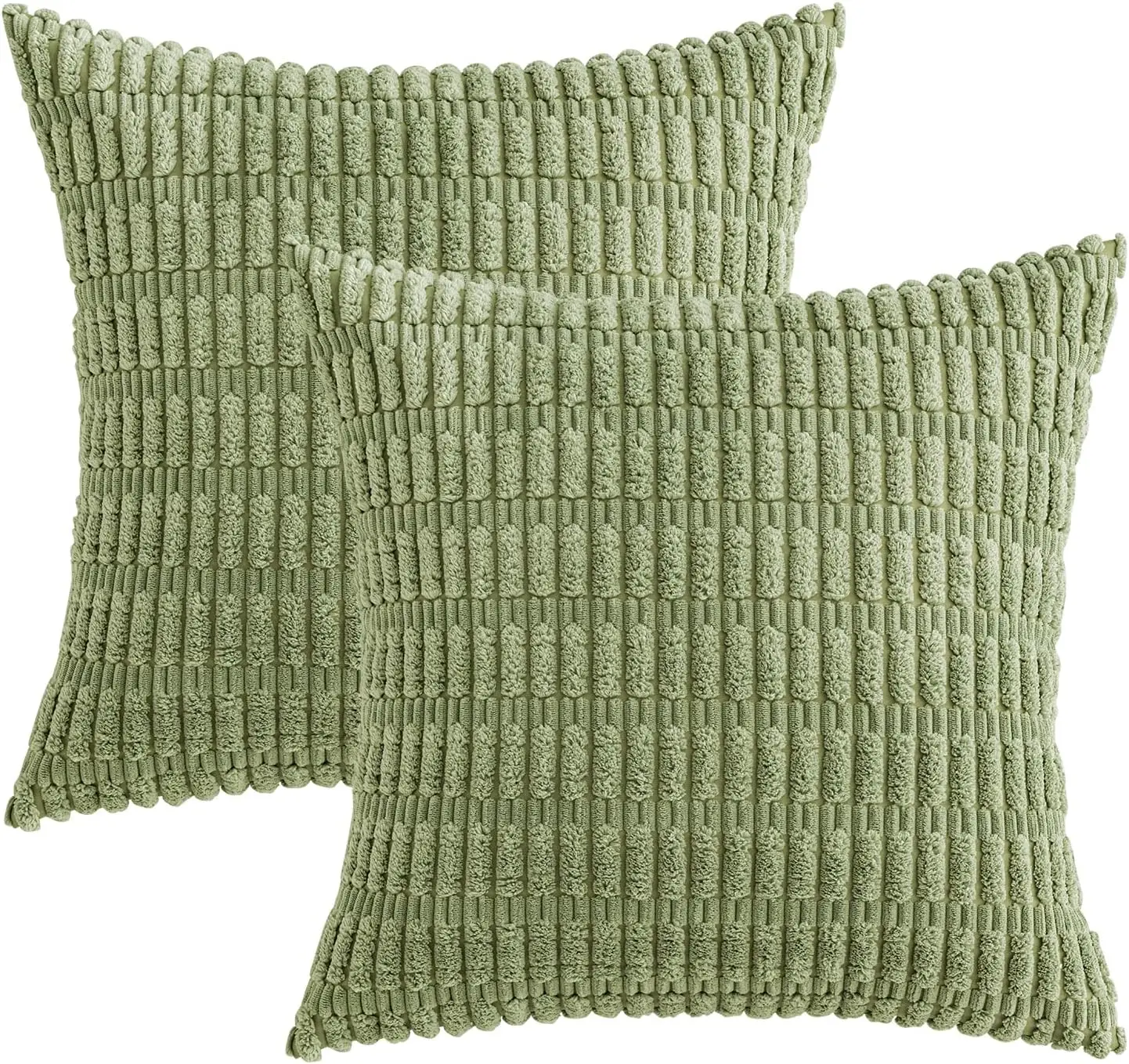 Boho Striped Corduroy Throw Pillow Covers - Soft Farmhouse Decor for Sofa and Bed, 18x18 Inch
