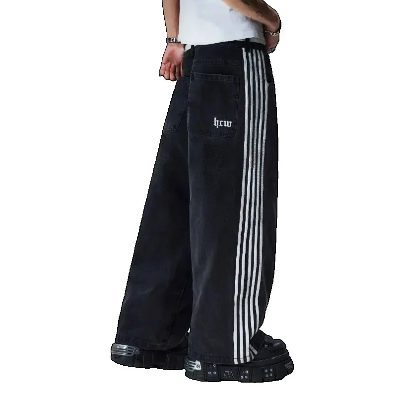 Y2k Harajuku Street Distressed Striped Black Jeans Women