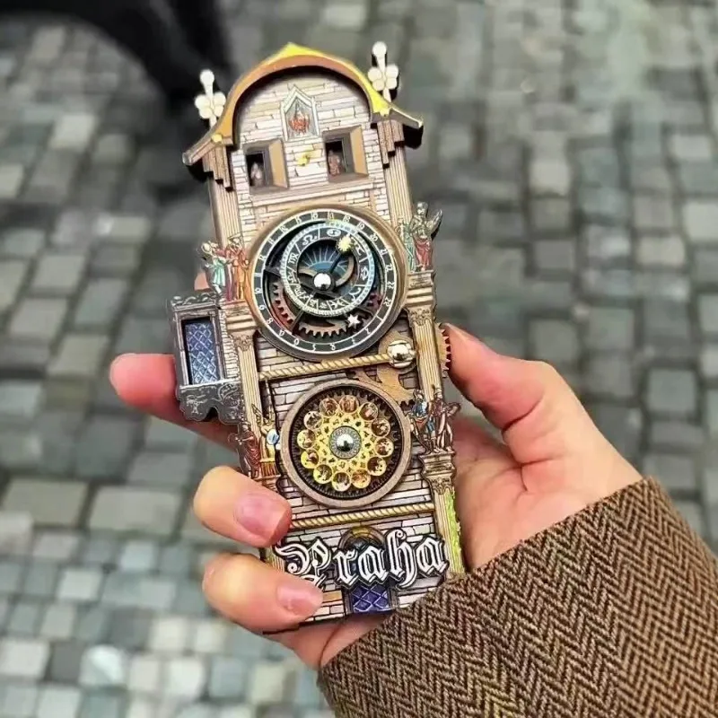 Prague Astronomical Clock Gear Turning Fridge Magnet - Unique Vintage Design Travel Souvenir, Creative Gift for Home Décor