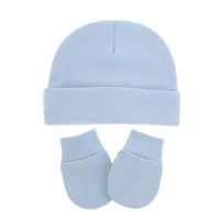 Autumn Winter Newborn 2/3 Pcs Hat Gloves And Socks Set For Baby Boys Baby Girls Cotton Soft Headwear Solid Color Infant Nightcap 5