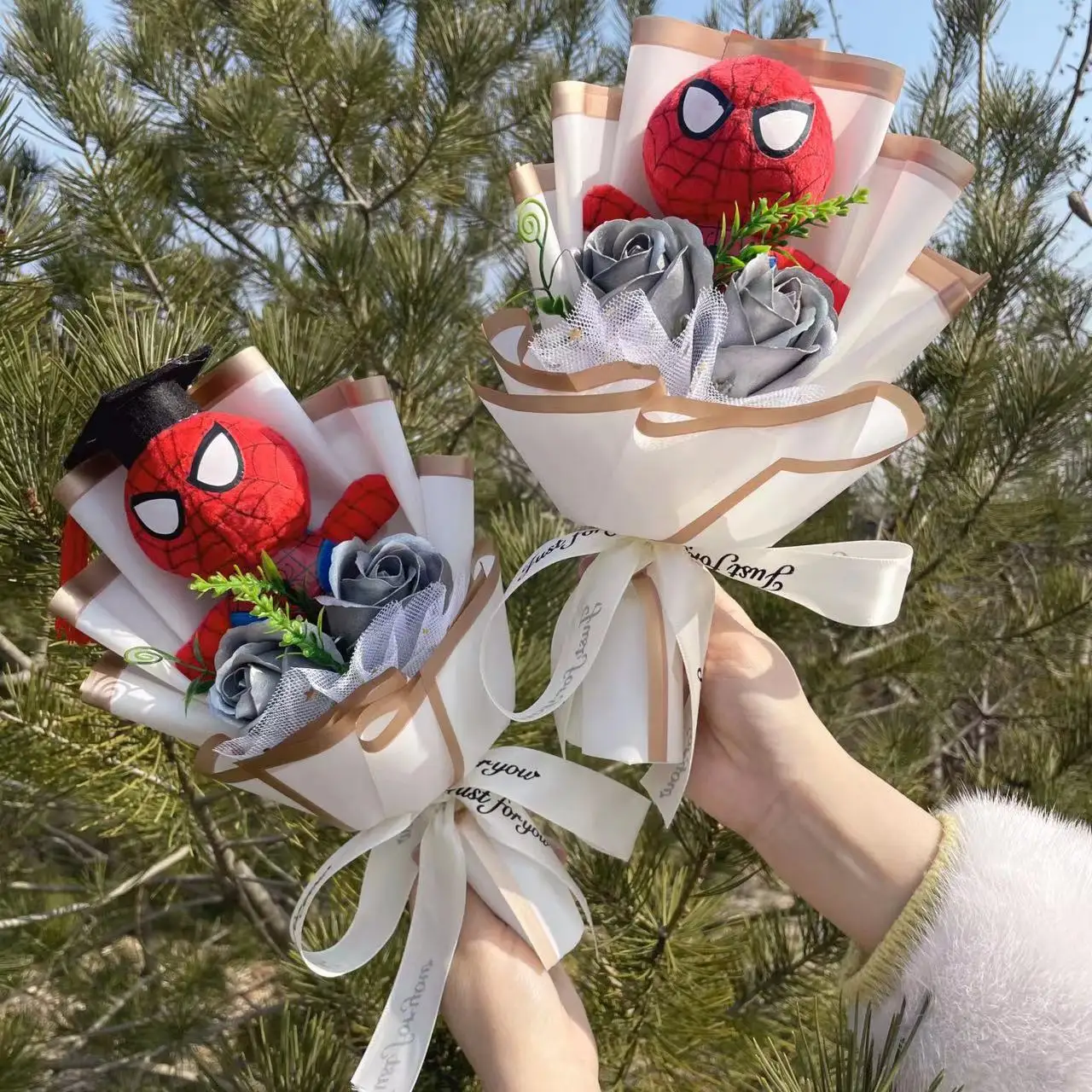 Plush Doll Super Hero Spider-Man Hulk Superman Captain America Handmade bouquets for Boys Graduation Christmas Birthday Gifts plush doll