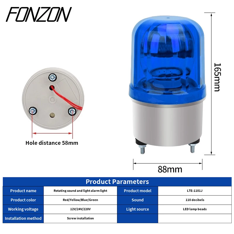 LTE-1101J Rotating Warning Light with Buzzer 12V/24V/220V Waterproof Flashing Signal Light Industrial Signal Safety Alarm