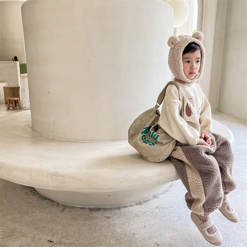 Winter New Children Warm Trousers Baby Loose Lamb Fleece Pants Toddler Girls Casual Pants Solid Baby Boys Harem