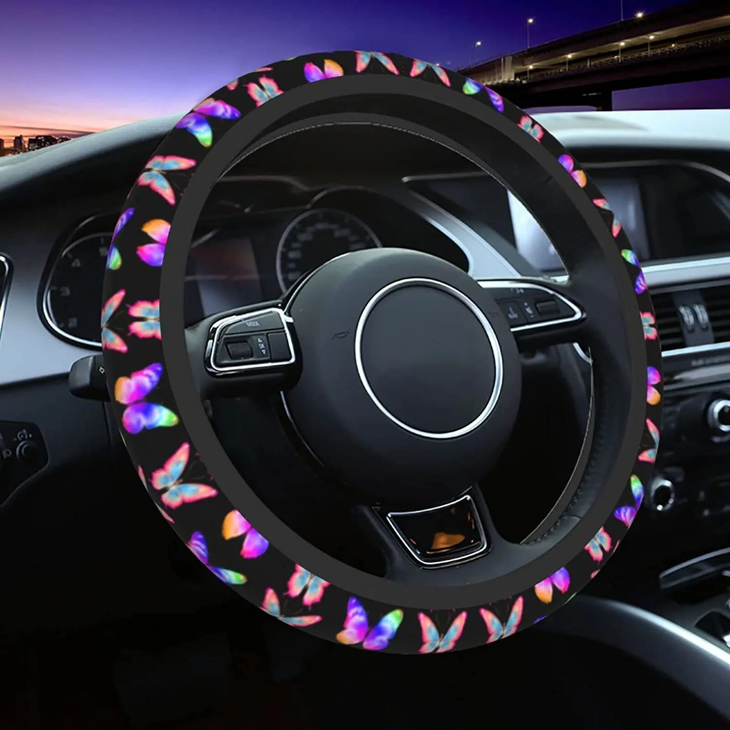 Butterfly Car Steering Wheel Cover for Women Black Car Wheel Protector