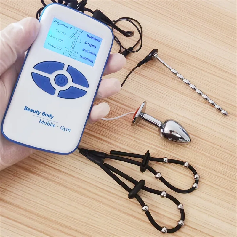 1 Set Urethral Dilator Sounding Metal Horse Eye Stick 8 Modes Electric Shock Silicone Penis Rings Anal Plug Sex Toys for Men Gay