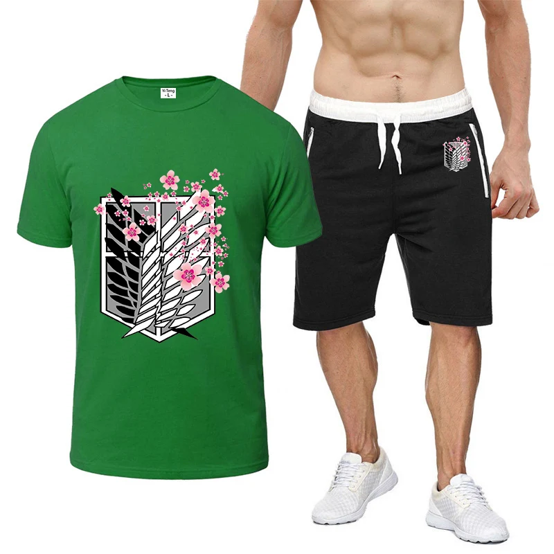 Attack On Titan Set Di Abbigliamento Sportivo Estivo Da Uomo Stampato T-Shirt A Maniche Corte Pantaloni Corti Nuovi Set Di Moda Pantaloncini T-Shirt 2