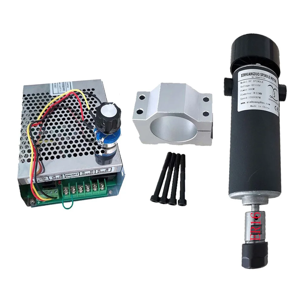 

Air Cooled Spindle DC 500W 110V 12000RPM CNC 0.5kw Spindle Motor+Adjustable Power Supply + 52MM Clamp For Engraving Machine