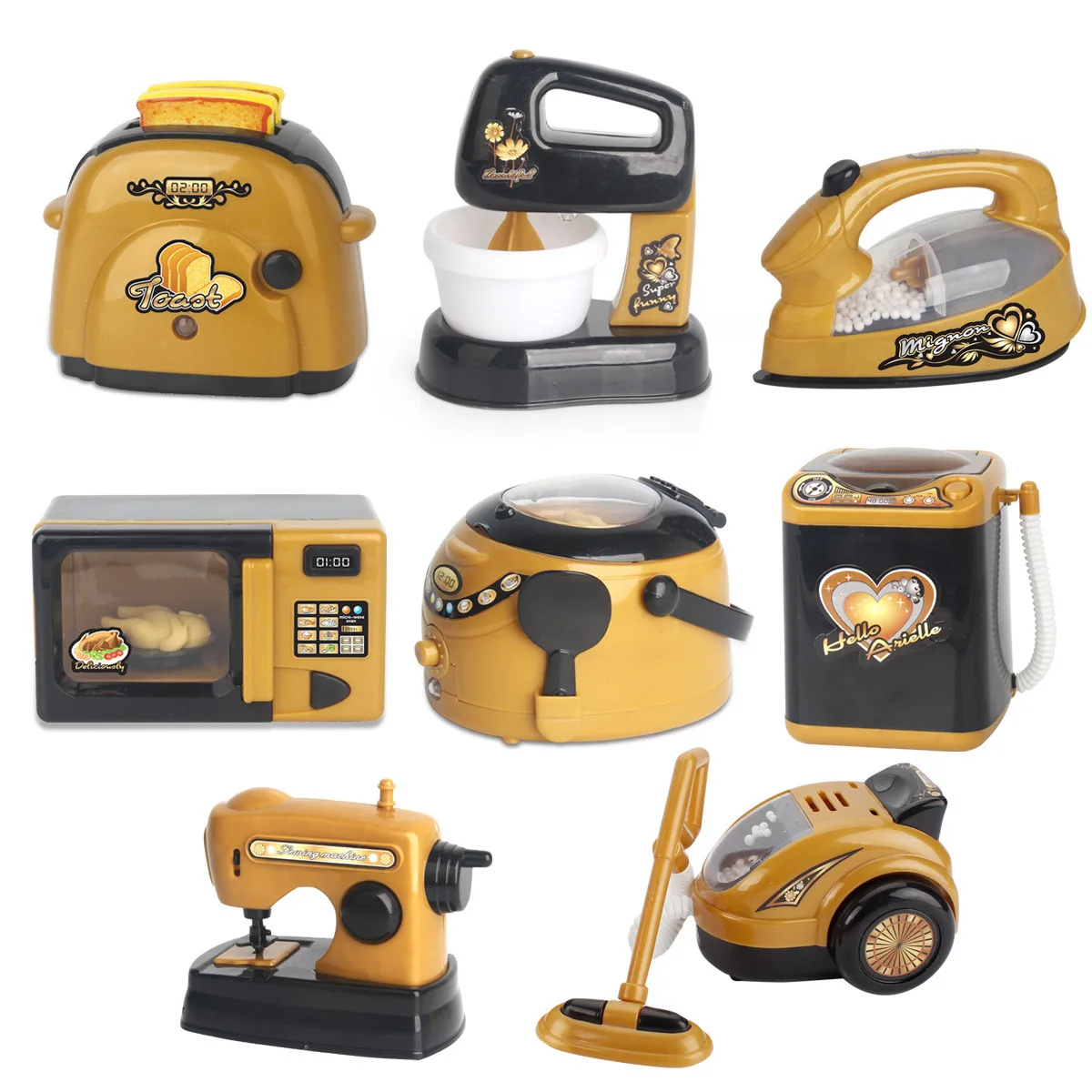 Children's Mini Play House Toy Black Gold Small Appliances Simulation Electric Kitchen Appliances Oven Washing Machine Toy Model 2