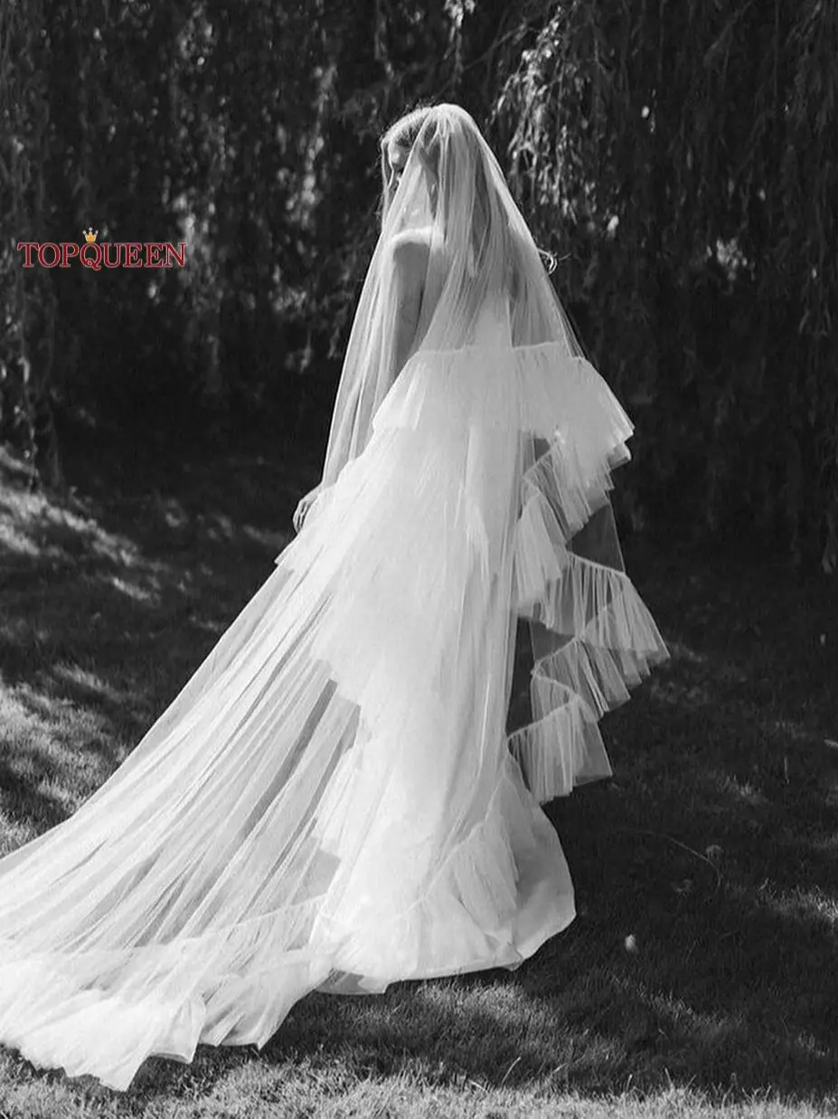 TOPQUEEN V77 2 Layers Bridal Veils Cover Front and Back Cathedral Length  Veil with Lace Trim Blusher Wedding Veu Mantilla Trim - AliExpress