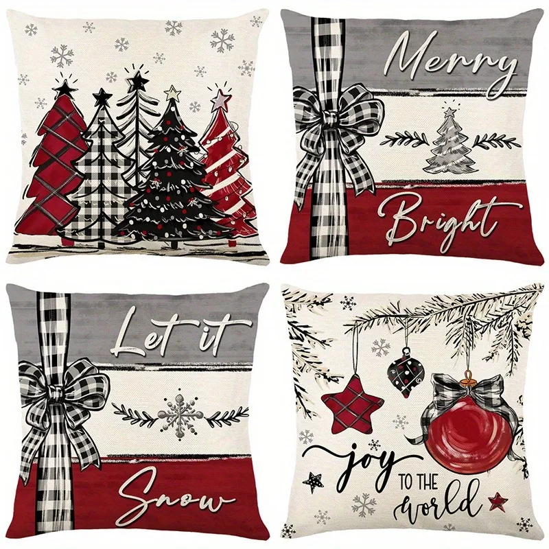 1PC Christmas Bow Pillowcase (excluding Pillow Core), Christmas and Winter Holiday Decoration Sofa Cushion Cover, Christmas Gift