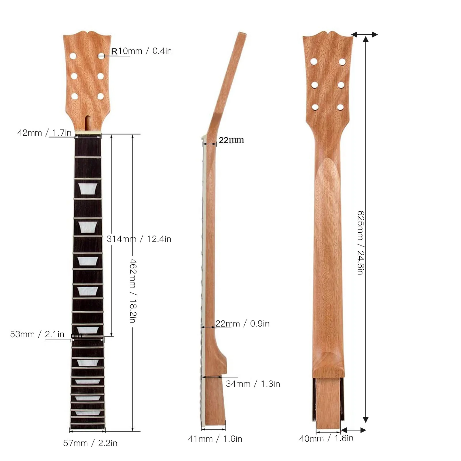 Gibson Les Paul LP용 사다리꼴 인레이가 있는 목재 일렉트릭 기타 넥 22프렛 로즈우드 지판
