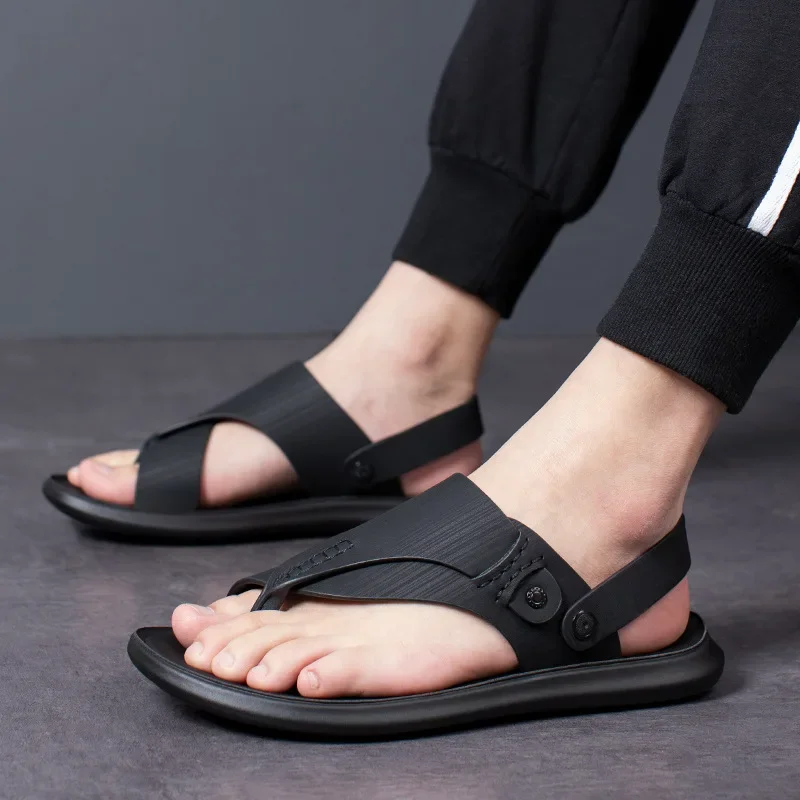 2021 Summer Beach Sandals Men Flat Shoes Slip-On Leather Slipper Ankle Strap Men's Gladiator Sandals Zapatos De Hombre