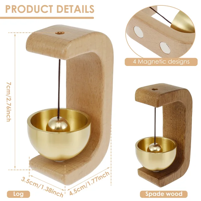 Campanelli Magnetici In Legno E Ottone - Suono Zen Per Frigorifero, Porte, Decorazione - Foto 10