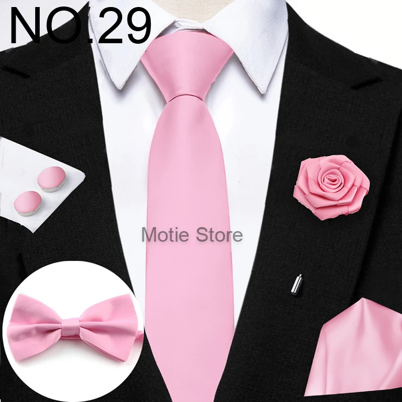Heißer Verkauf Burgund Rosa Krawatte Set Enthalten Polyester Bowtie Manschettenknopf Blumen Brosche Für Bräutigam Anzug Hochzeit Krawatte Hemd Zubehör – Detail 7
