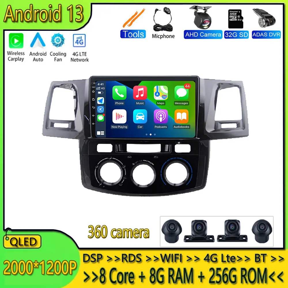

9" Carplay For Toyota Fortuner Hilux 2007 2008 2012 2014 2015 MT Car Radio Multimedia Video GPS Navigation Android 13 Auto BT
