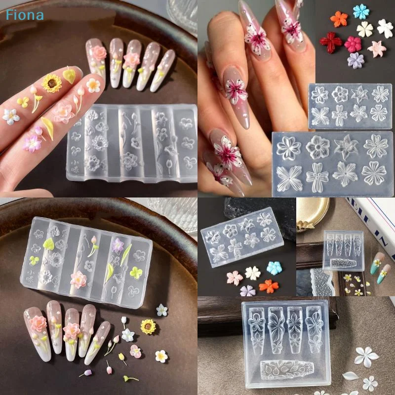 ♬ 3D 꽃 실리콘 네일 아트 몰드, 재사용 가능한 꽃잎 실리콘 네일 몰드 DI..