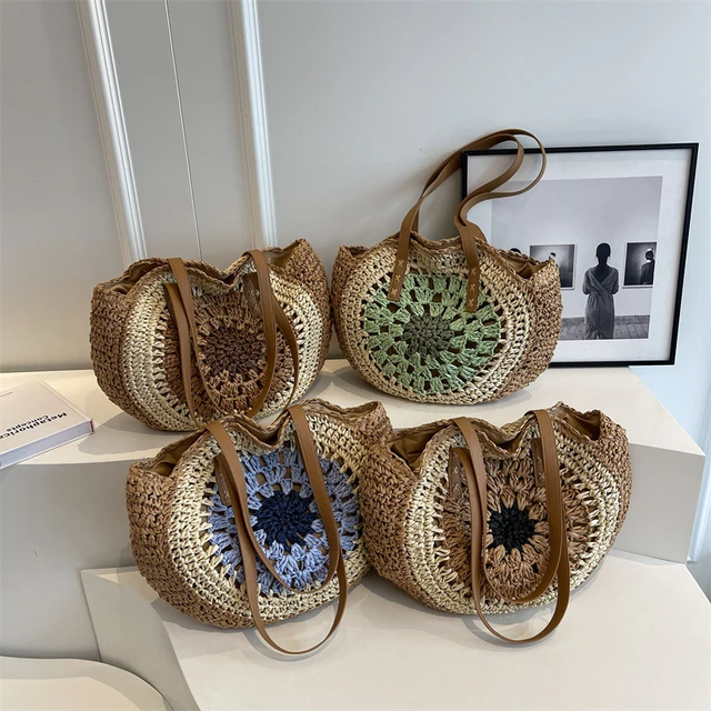 Round Women Hollow Straw Crossbody Shoulder Bags Handmade Woven Beach Bag  Female Casual Knitting Summer Travel Handbag Purse - AliExpress