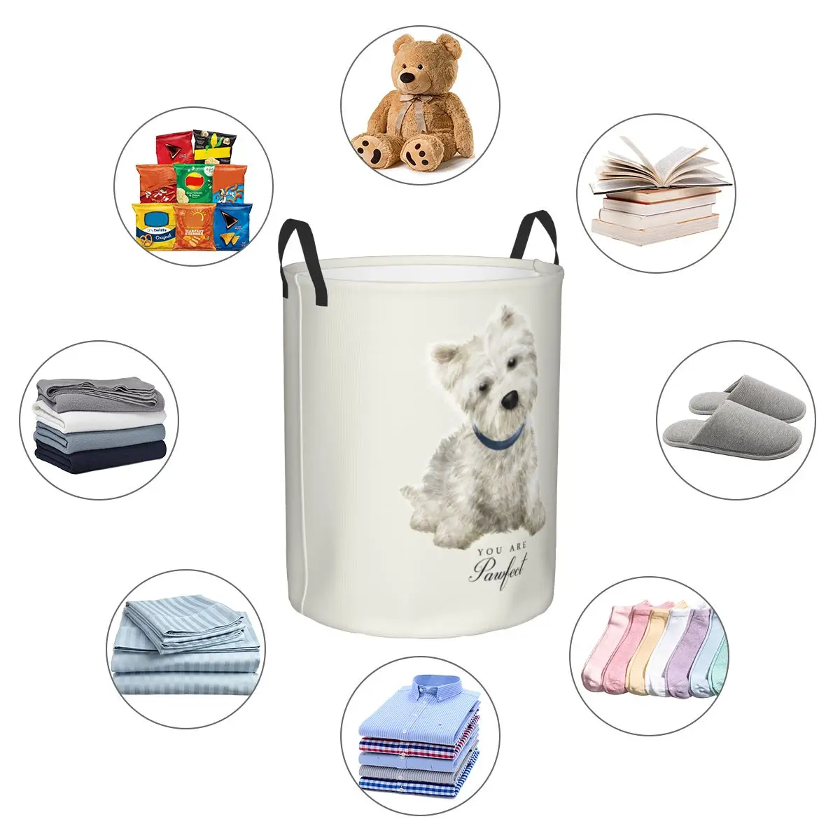 사용자 정의 웨스트 하이랜드 화이트 테리어 개 세탁 바구니 접이식 대형 의류 보관함 Westie Baby Hamper