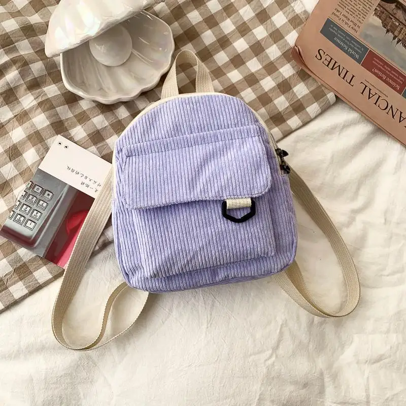 Mode Frauen Mini Rucksack Einfarbig Cord Kleine Rucksäcke Einfache Casual Student Bookbags Reisen Rucksäcke_voghion.com