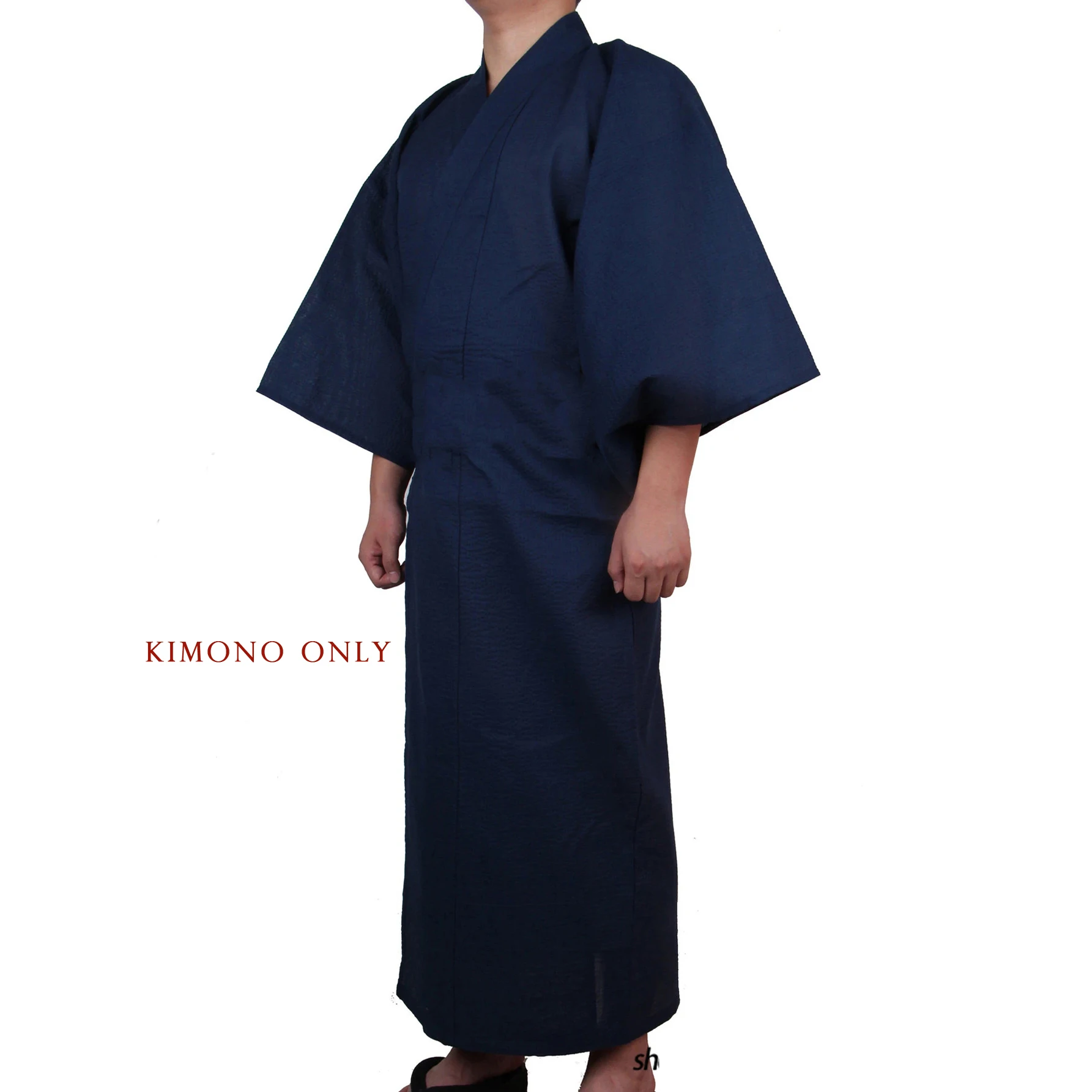 Cotton Navy Japanese Traditional Samurai Kimono For Men Yukata Bathing Robe Hekoobi Sauna Wear Homewear Belt Long Gown japanese kimono