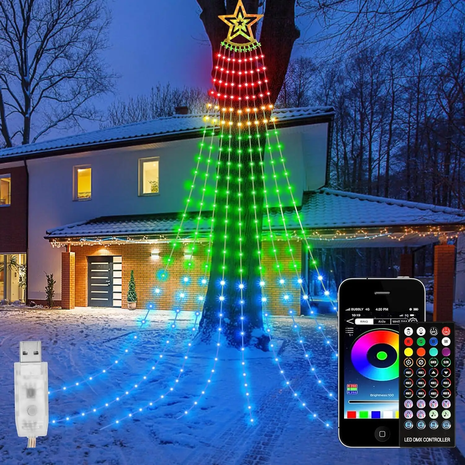 RGBSmartChristmasTreeWaterfallLightControleremotopara