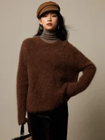 SuyaDream Warm Alpaca Pullovers for Woman, Dropped Sleeved Loose Sweaters, 2025 Fall Winter Top, Camel, Beige - Image 5