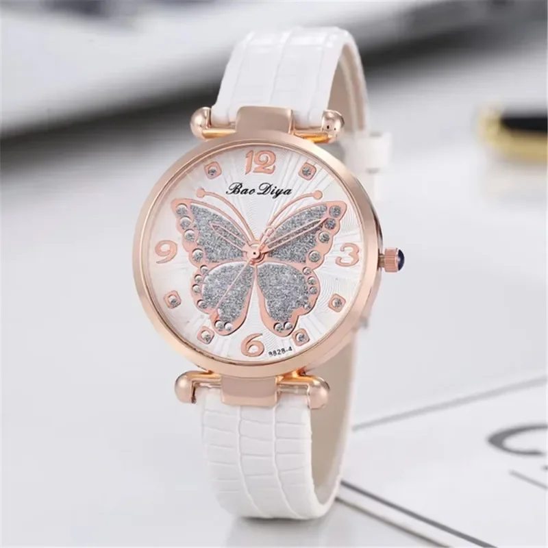 Butterfly Pattern Quartz Women's Watch PU Leather Strap Glitter MultiColor Watch Fashionable Ladies' Gift 2024 Reloj De Mujer 3