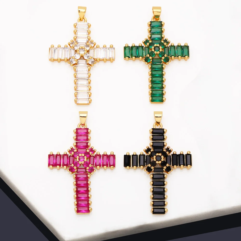OCESRIO Multicolor Big Cross Pendant for Necklace Copper Gold Plated