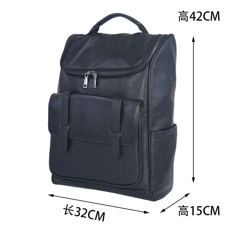 New Business Men Backpack First Layer Cowhide Men's Bag Genuine Leather Schoolbag Large 16 Inch Laptop Travel Backpack Designer