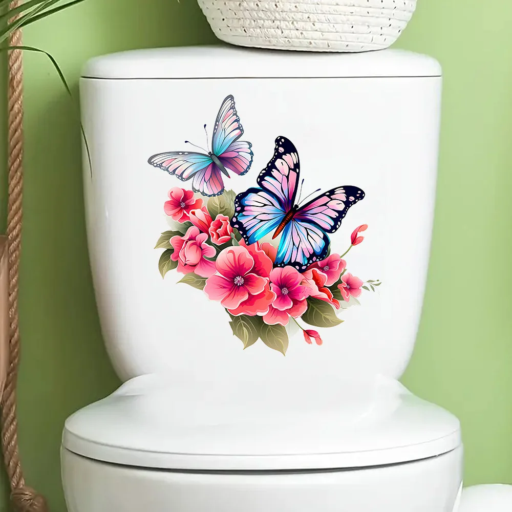 1pcs Painted Flowers Butterfly Home Bedroom Toilet Toilet Decorative Wall Paste Self-Adhesive