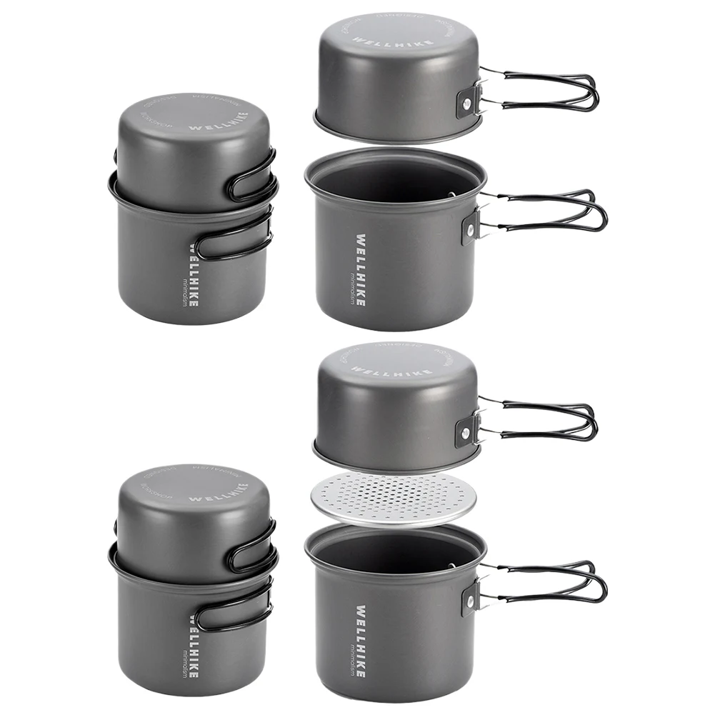 2Pcs Ultralight Aluminum Alloy Travel Tableware Pot for Camping