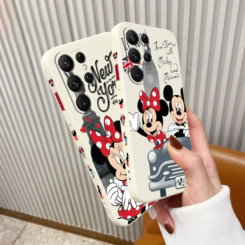Disney Minnie Mickey London Liquid Left Rope Per Samsung Galaxy S23 S22 S21 S20 Fe S10 Ultra Plus Lite 5G Cover Phone Case