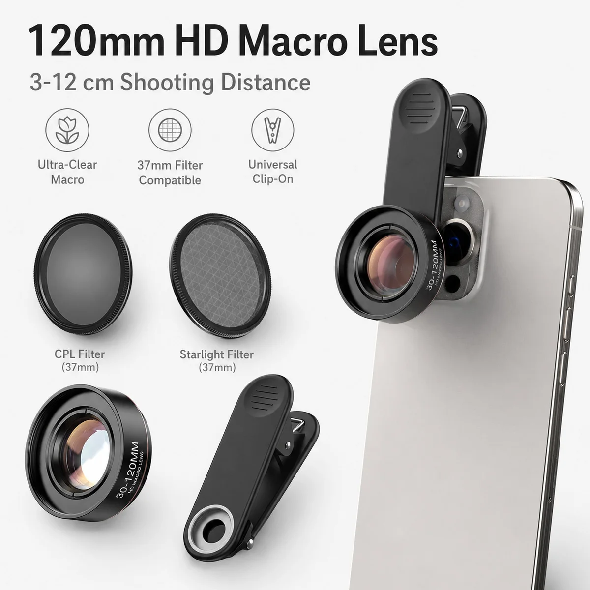 Universal 10X HD Macro Phone Lens with Clip-On Design for Enhanced Mobile Photography