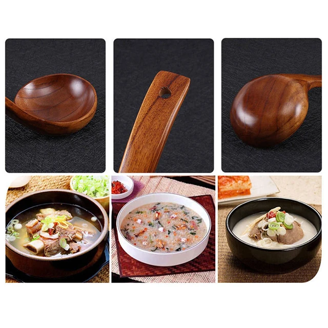 Kitchen Cooking Straight Handle Wooden Wood Soup Scoop Spoon Ladle