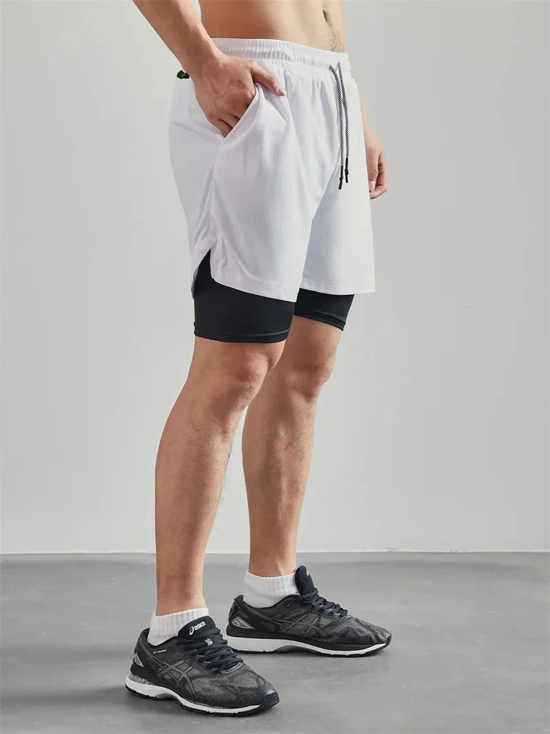 Men's 2 in 1 Double Layer Shorts Sports Fitness Casual Gym Workout Tight Shorts Brand Jogger Mesh Quick Drying Sportswear Summer